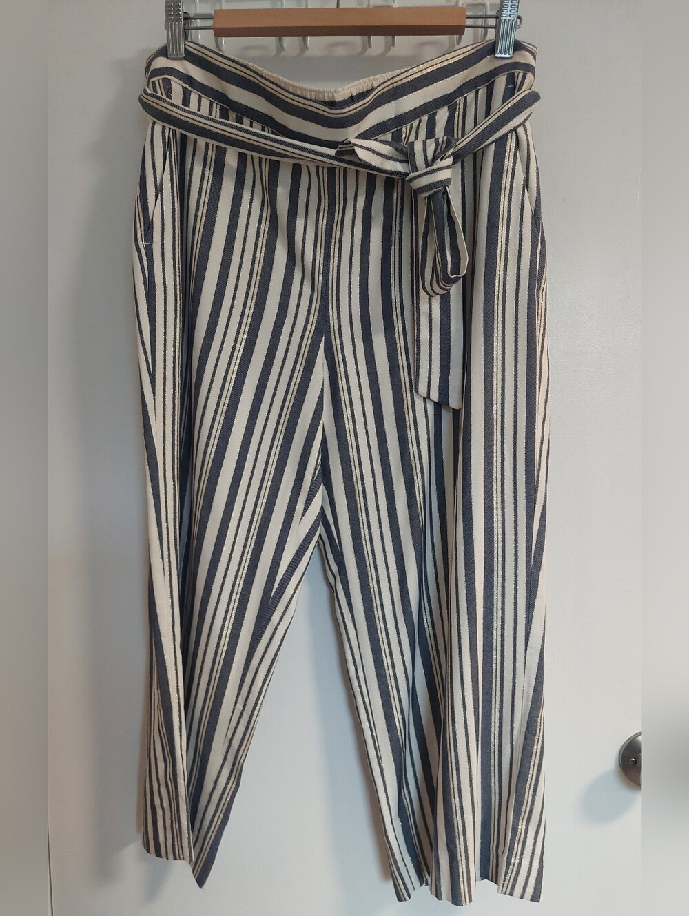 LOFT Navy & Cream Vertical Stripe Tie-Waist Wide Leg Pants